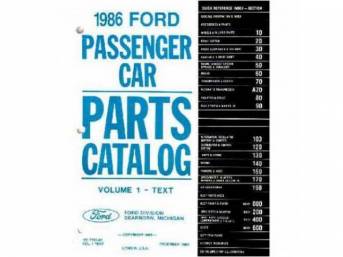 Parts Catalog, Reprint Of The Original, 1986 Mustang, Note That Parts Catalog May Incl Other Ford, Lincoln And Mercury Car Models