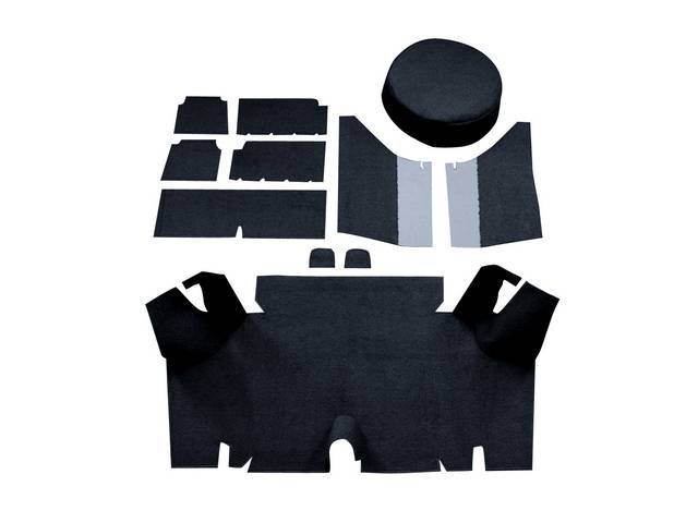 TRUNK MAT SET, CARPET, BLACK NYLON, COMPLETE KIT