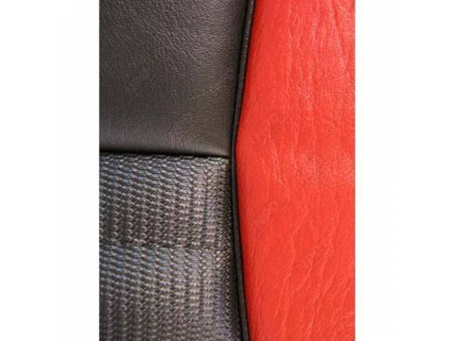 UPHOLSTERY SET, MACH 1 SPORT SEAT CONVERSION, BLACK W/ VERMILION (RED) INSERTS