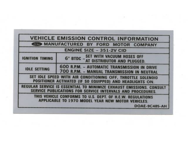 DECAL, ENGINE COMPARTMENT, EMISSION